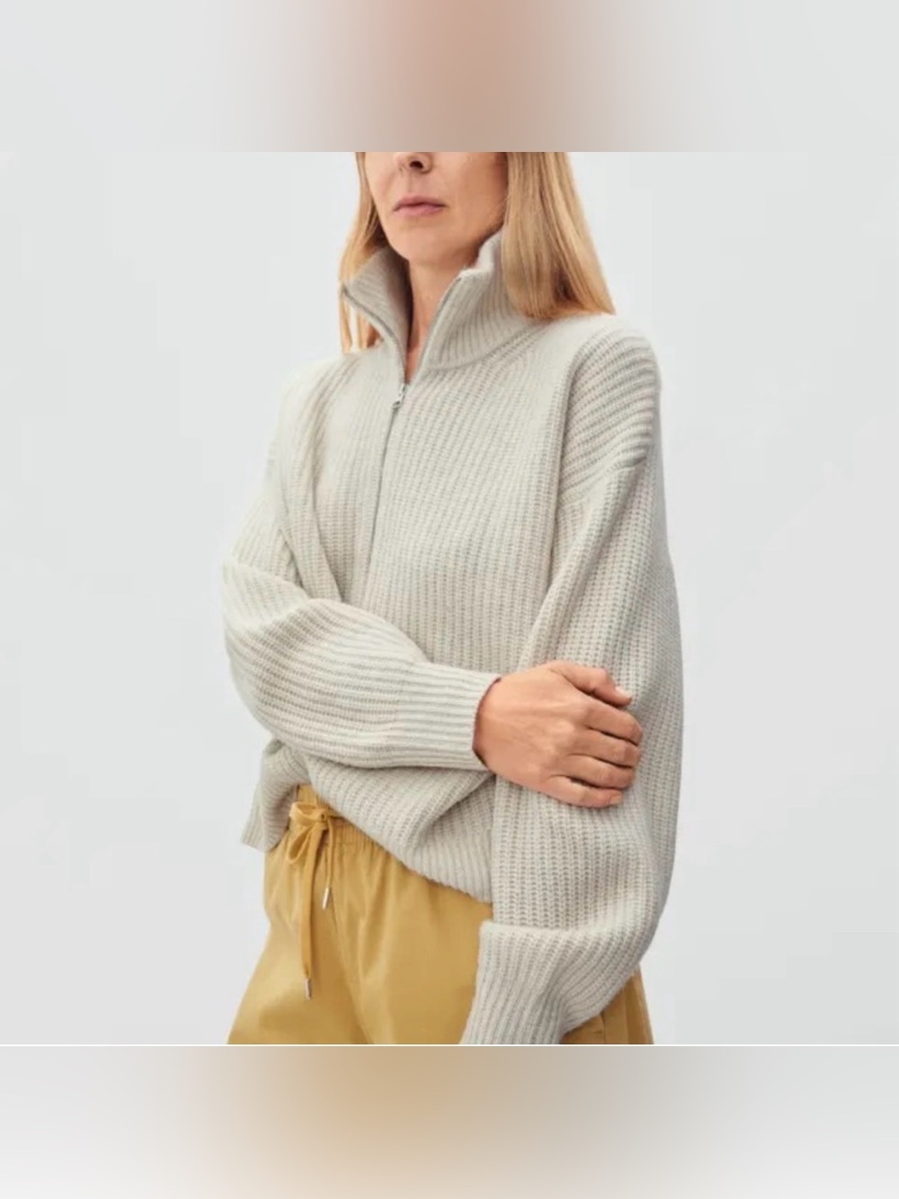 Everlane Felted Merino Wool Half Zip Sweater Heathered Oat M